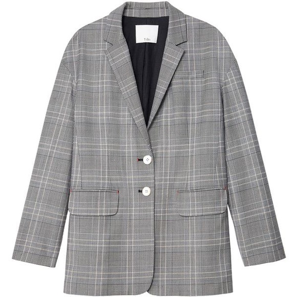 Tibi Oversized Jasper Checked Woven Blazer Size 4 Grey Multi Colour - Picture 3 of 15
